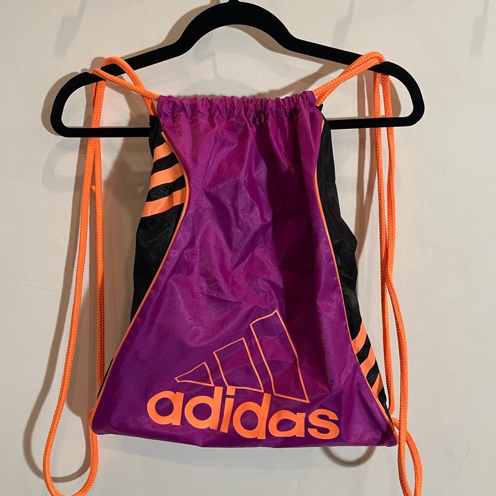 Adidas Purple and Orange Drawstring Bag